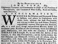 Scalp bounty proclamation, Pennsylvania Gazette, 12 July 1764, Annenberg Rare Book and Manuscript Library, Van Pelt-Dietrich Library Center, University of Pennsylvania. 
